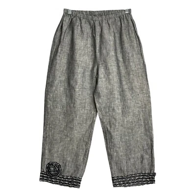 Pantalones LA Blend 100 % lino para mujer S gris con volantes recortados Lagenlook Art Barrel Foto 1 de 4