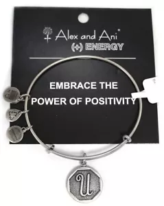 Alex and Ani NEW Monogram Initial U Bangle Bracelet & Care Card Rafaelian Silver - Picture 1 of 2