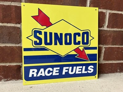 Sunoco race fuels oil gasoline vintage reproduction advertising sign garage  - Image 1 of 2
