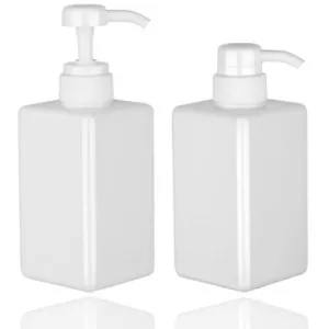 2 Pack 450ml Square Pump Bottle Dispenser Refillable Plastic Liquid Container - Picture 1 of 7