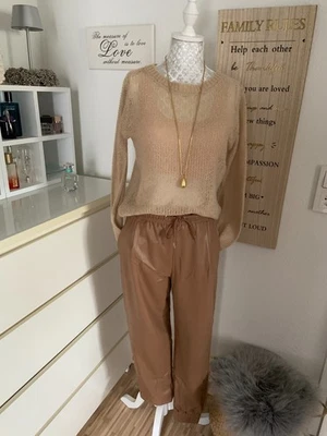 Zara Damen Mädchen Jogger Pants Hose Kunstleder Braun Nougat Gr. XS eher S - Bild 1 von 4