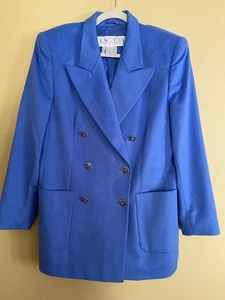 ESCADA ANGORA WOOL PEA COAT IN SKY BLUE DOUBLE-BREASTED 40 10-12 SLOVENIA - Picture 1 of 13