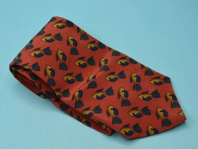 Corbata de seda J. Garcia pez pez pez dorado naranja quemado 3,75” x 57” Foto 1 de 2