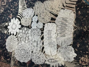 Vintage Lot of 20 Crochet Doilies Various Sizes Some Age Discoloration See Photo - Picture 1 of 7