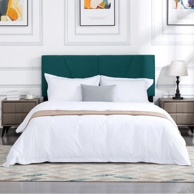 Ropa de cama grande tapizada moderna o tela de terciopelo con cabecero y soporte verde Foto 1 de 4