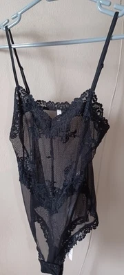 NWT NEW Intimissimi S black lace poly blend lingerie bodysuit cotton crotch snap - Image 1 of 4