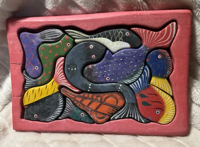 复古手绘雕刻木鱼动物 PUZZLE 部落民间艺术 — 第 1/4 张图片