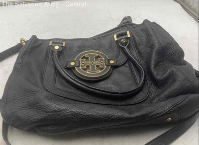 Tory Burch Womens Black Leather Inner Pockets Double Handle Travel Tote Bag - Image 1 of 4