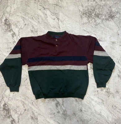 Suéter Henley TownCraft Años 90 De Colección Adulto M Púrpura Multicolor Rayas Retro Foto 1 de 4
