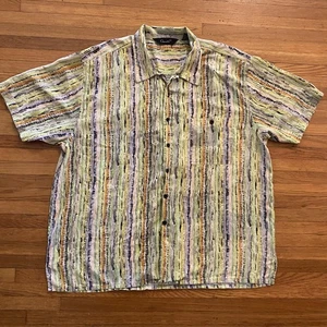 Camisa Genelli Para Hombres 2XL Seda Rayas Abotonada Manga Corta Bolsillo Informal - Imagen 1 de 11