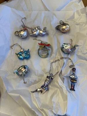 Pottery Barn 12 Días de Navidad Mercurio Adornos NUEVO SIN ETIQUETAS JUEGO DE 9 Solo Foto 1 de 4