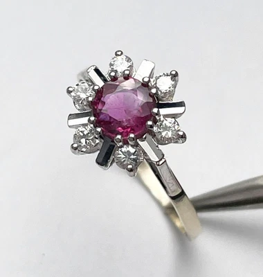 585 Bicolor Gold Ring Rubin & ca. 0,18 ct Brillanten, Vintage RG 60 - Bild 1 von 4