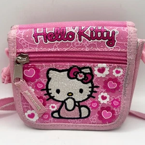 Hello Kitty Sanrio Pink Floral Canvas Shoulder Bag Cross Body Folding Wallet EUC - Picture 1 of 8