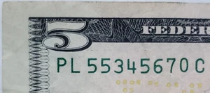 Billete de $5 2017A número de serie elegante escalera ascendente funcionamiento de 5 34567 -PL 55345670 C - Imagen 1 de 3