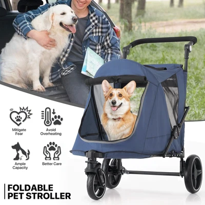 Foldable Dog Stroller Breathable Pet Travel Carrier Cart w/Foot Activated Lock - Image 1 of 4