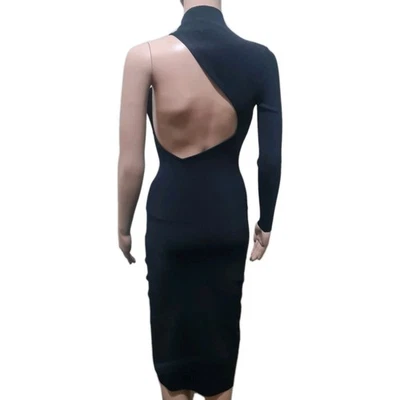Bec & Bridge Black One Sleeve Cut Out Back Stretch Knit Dress Size 8-10 - image 1 of 4