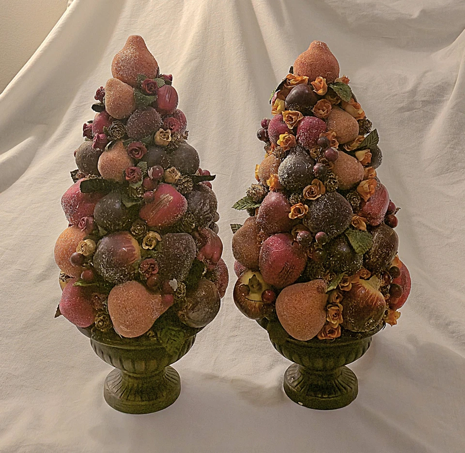 Винтажная Пара Больших Сахарных Фруктовых Топиариев Праздник Колониальное Возрождение  - Изображение 1 из 4