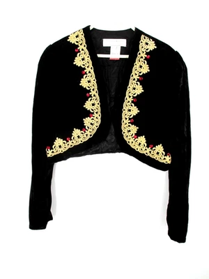 Винтажный SCOTT MCLINTOCK Bolero открытый куртка женщин большой черное золото кружева США - Изображение 1 из 4