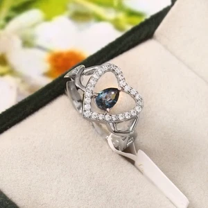 London Blue Topaz Heart Ring 925 Sterling Silver Engagement Promise Jewelry - Picture 1 of 10