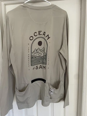 Camisa masculina de ciclismo Ocean & San bege/caqui manga longa XL bolsos traseiros com zíper/escorreio - Imagem 1 de 4