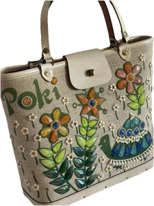 Cartera De Colección Enid Collin’s «Poki» Tortuga Flores Joyas Años 60 Arpillera LEER - Imagen 1 de 24