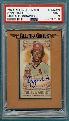 2021 Topps Allen & Ginter Ozzie Smith Mini Autographs #FMAOS PSA 9! POP 4! HOF! - Image 1 of 2