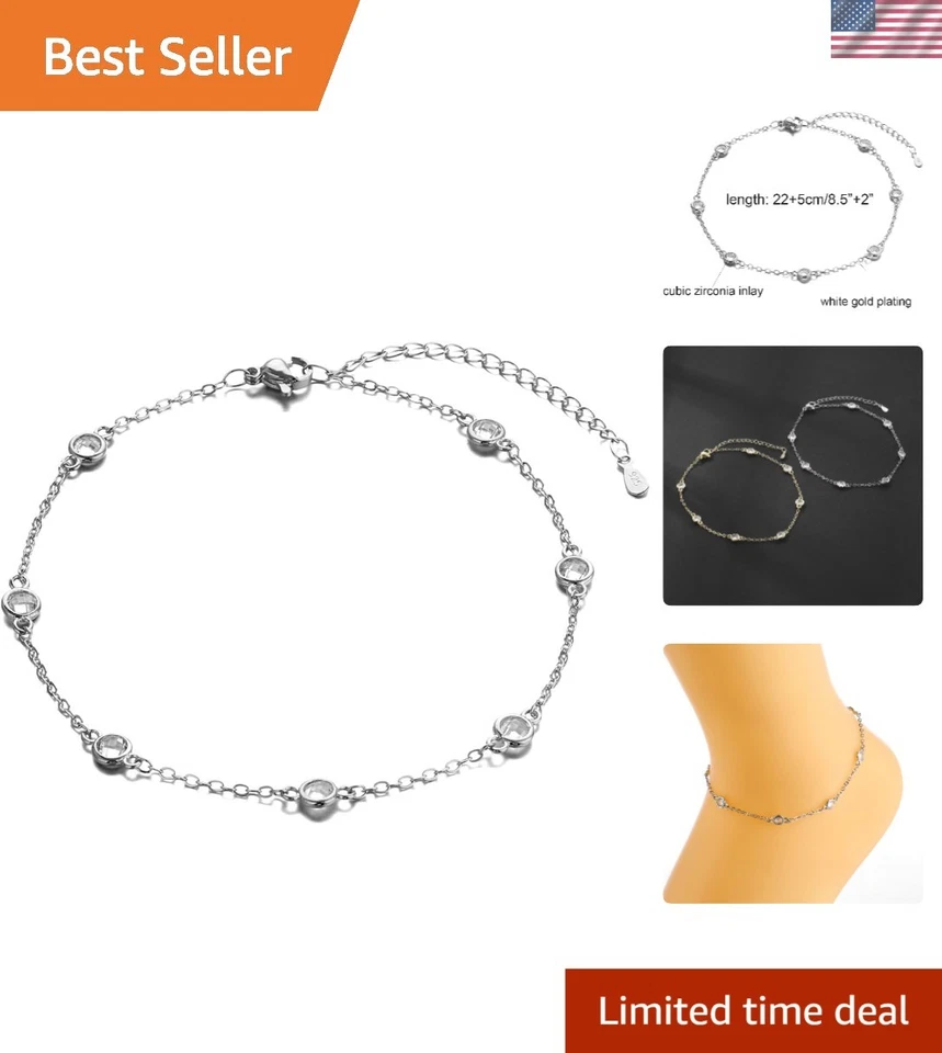 Charming White Gold-Plated Paperclip Anklet with Heart Charm – 30-Day Guarantee - Image 1 of 4