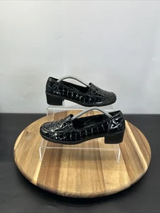Gabor Women Court Pumps Shoes UK Size 6 Black Patent Leather Block Heel Slip On - Picture 1 of 11
