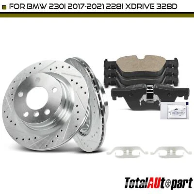 Drilled Brake Rotors & Pads for BMW 230i 2017-2021 228i xDrive 328d Rear Side - Image 1 of 4