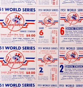 1951 World Series NY Yankees vs NY Giants 5 Phantom Tickets Proof Sheet - Picture 1 of 3