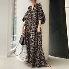 Women Summer Party Gown Leopard Print Oversized Loose Long Maxi Shirt Dress Plus