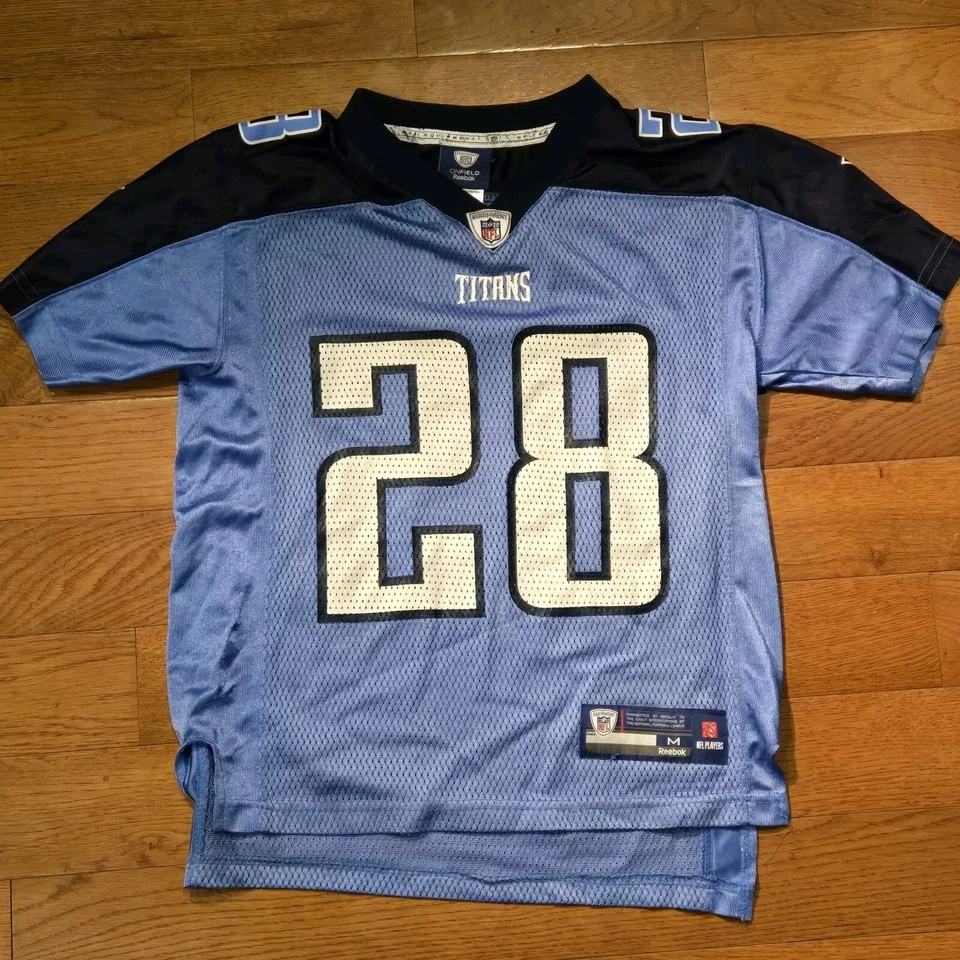 Camiseta deportiva de los Tennessee Titans Chris Johnson #28 On Field Reebok juvenil mediana Foto 1 de 4