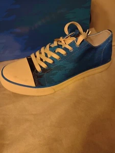 Bikkembergs Fedez Farnell Canvas Sneakers Blue Flame Pattern Size 7 - Picture 1 of 7
