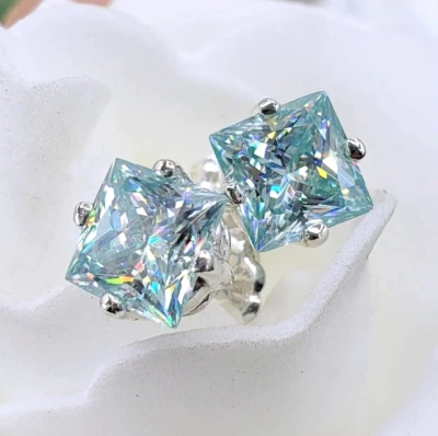 Brincos de solitário de diamante azul com certificação 3,50 quilates tratados em prata 925 - Imagem 1 de 4