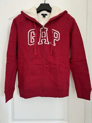 NUEVO CON ETIQUETAS Gap Mujer Sherpa Forrado Cremallera Completa Sudadera con Capucha Talla S Logo Sudadera Roja Foto 1 de 4