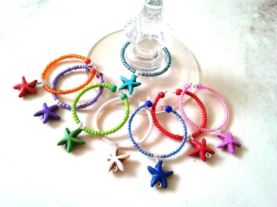 Dijes de copa de vino de piedra de estrella de mar hechos a mano (juego de 8) Foto 1 de 4