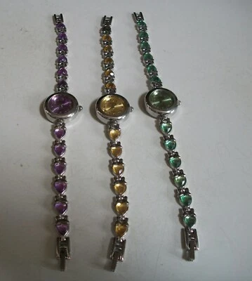 Relógio de festa feminino coração acabamento prata verde, lavanda, pedra amarela moda - Imagem 1 de 2