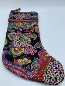 Vera Bradley “Symphony In Hue" Quilted Christmas Stocking W/ Pocket Jingle Bells - Picture 1 of 5