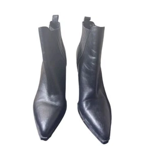 Marc Fisher Women's Alva Black Leather Block Heel Booties Size 9M - Picture 1 of 6