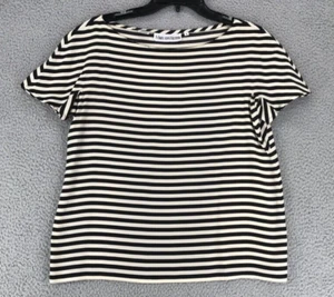 Mary Ann Restivo Top Damen Gr. M Seide U-Boot-Ausschnitt Kurzarm schwarz elfenbein gestreift - Bild 1 von 8