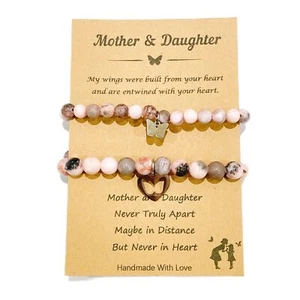 2Pcs/Set Mother Daughter Bracelets Natural Stone Healing Crystal Bracelet Heart - Picture 1 of 2