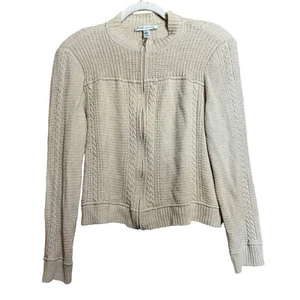 Cárdigan para mujer ST JOHN grande beige mezcla de lana grueso tejido cremallera suéter - Imagen 1 de 9