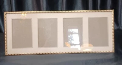 MARCO DE FOTOS VINTAGE DE METAL DORADO 17" X 7" TIENE CAPACIDAD PARA 4- 3,5" X 5" FOTOS ORNAMENTADAS Foto 1 de 4