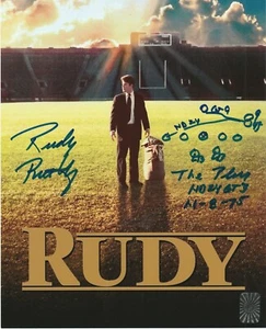 RUDY RUETTIGER SIGNED 8x10 MOVIE SEAN ASTIN INSC SACK PLAY FOOTBALL NOTRE DAME - Picture 1 of 1