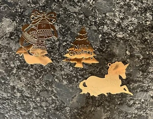 3 Vtg Christmas Cut-away Ornaments Brass Bells Christmas Tree G Duchin Unicorn - Picture 1 of 8