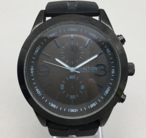 Reaction Kenneth Cole Watch Men 47mm Black Tone Faux Chrono New Battery - Picture 1 of 16