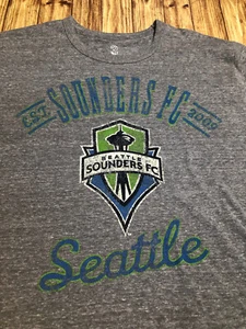 3FOUR GIII Heather Gray SEATTLE SOUNDERS FC Distressed Soccer Mens Shirt MEDIUM - Picture 1 of 5