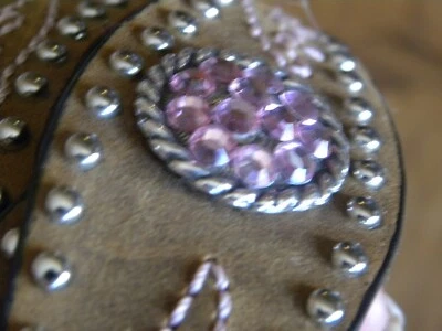 CINTURÓN MUJER NOCONA CUERO MARRÓN, CRISTAL ROSA, PLATA TACHONADO XL 40" A 45" Foto 1 de 4