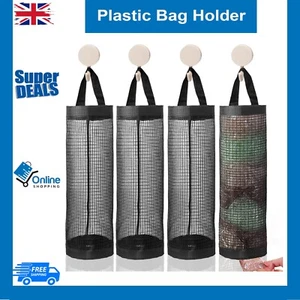 4 Pcs Plastic Bag Holder, Carrier Bag Storage with 4 Pcs Sticky Hooks, Sturdy Ca - Picture 1 of 7
