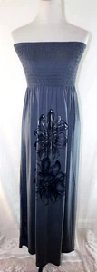 Nuevo con etiquetas Chesley Gris/Plata Metálico Floral Shirred Cuerpo Largo ~ Talla L - Imagen 1 de 5